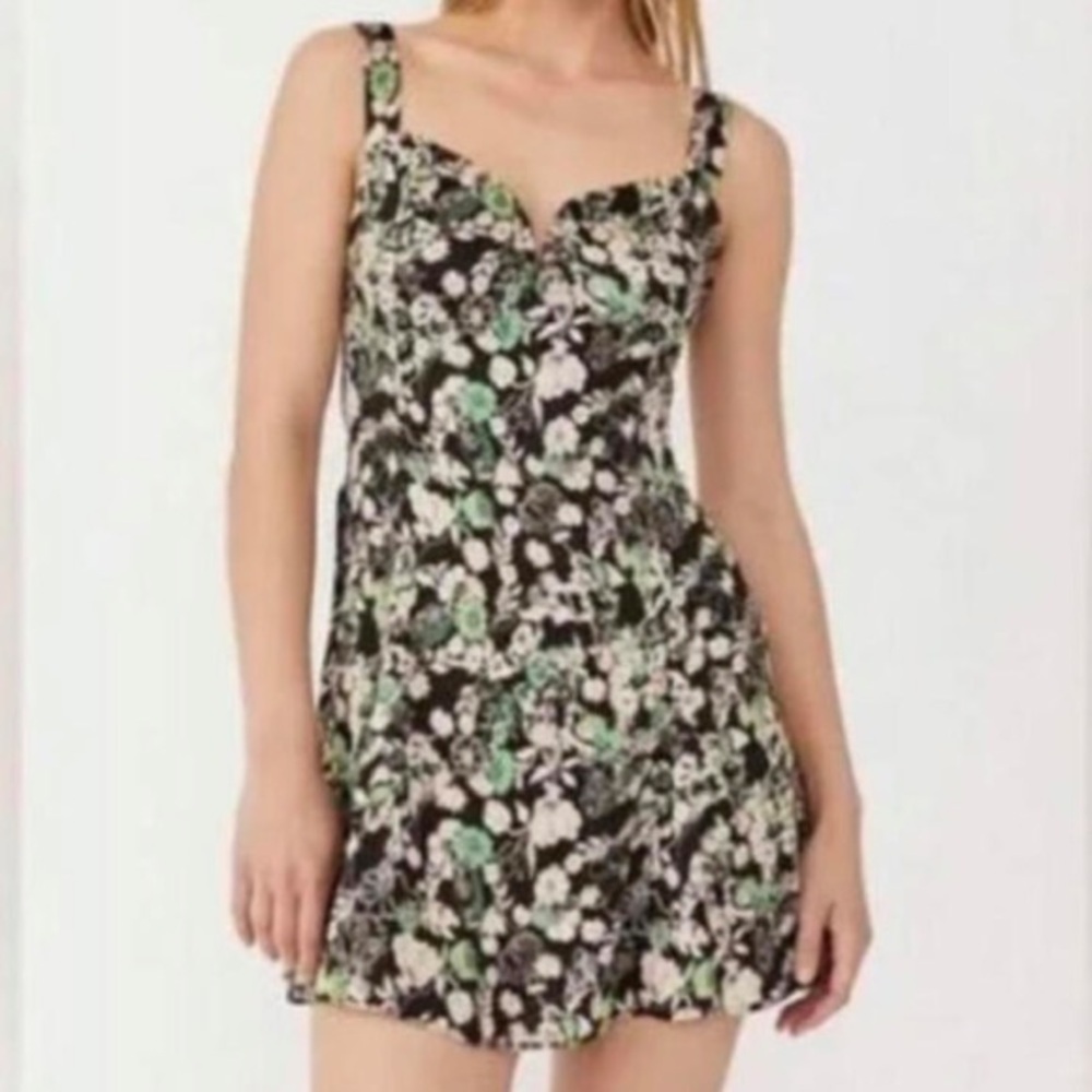 FREE PEOPLE black and green floral skater dress